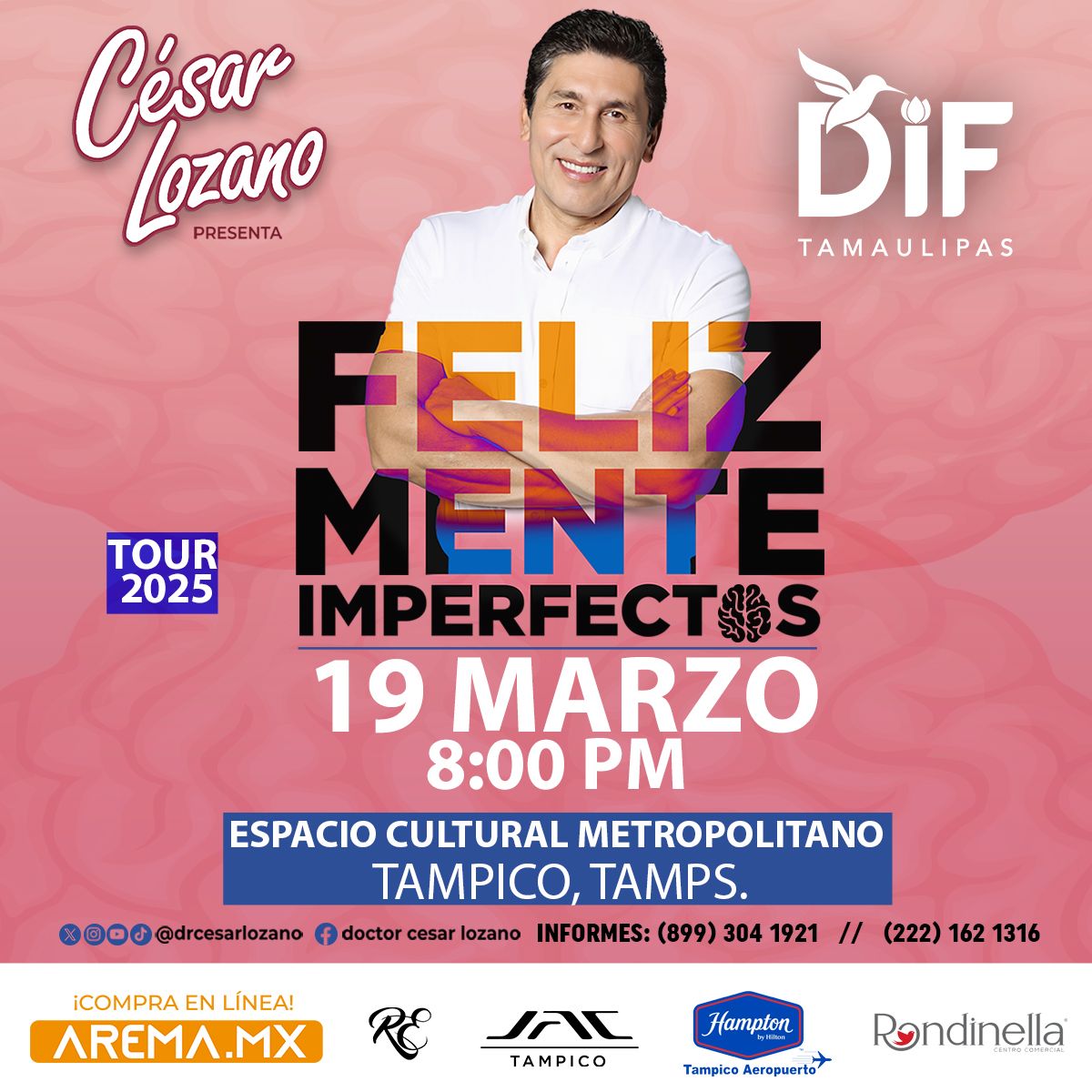 Presentará César Lozano “Feliz Mente Imperfectos” en Tampico, a beneficio de DIF Tamaulipas