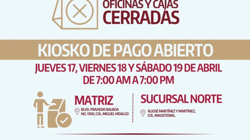 COMAPA Victoria informa cierre temporal de oficinas por Semana Santa
